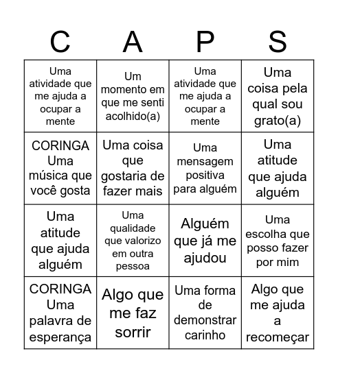 BINGO DO CUIDADO Bingo Card