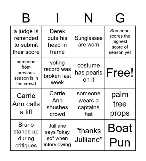 DWTS BINGO Card