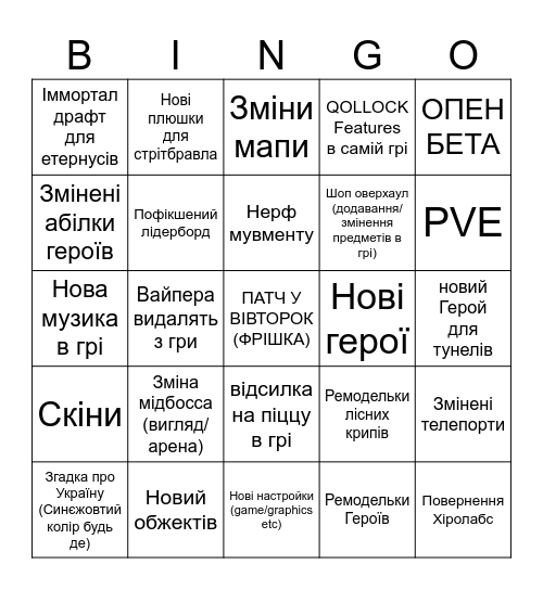 ВІВТОРОЧНИЙ ВЕЛИЧНИЙ ПАТЧ Bingo Card