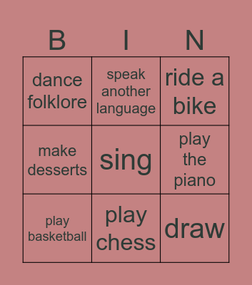 Can you....? Bingo Card