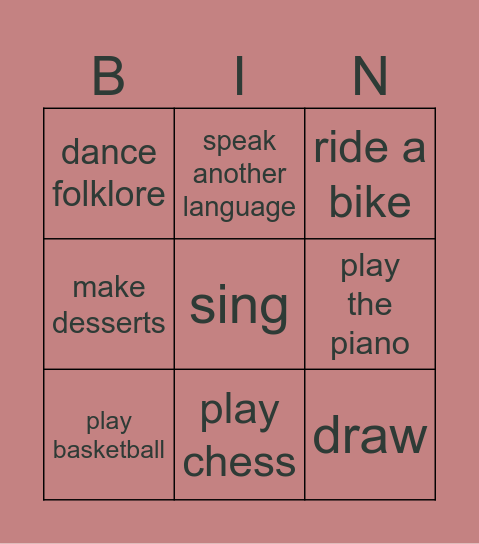 Can you....? Bingo Card