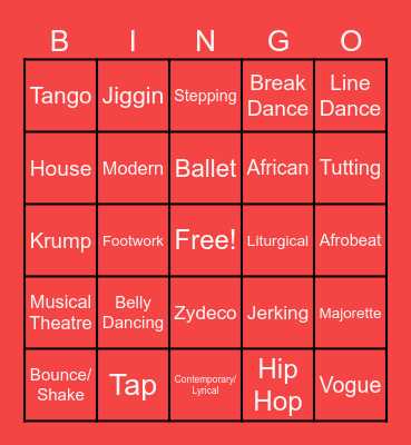 LegendAry Dance Bingo Card
