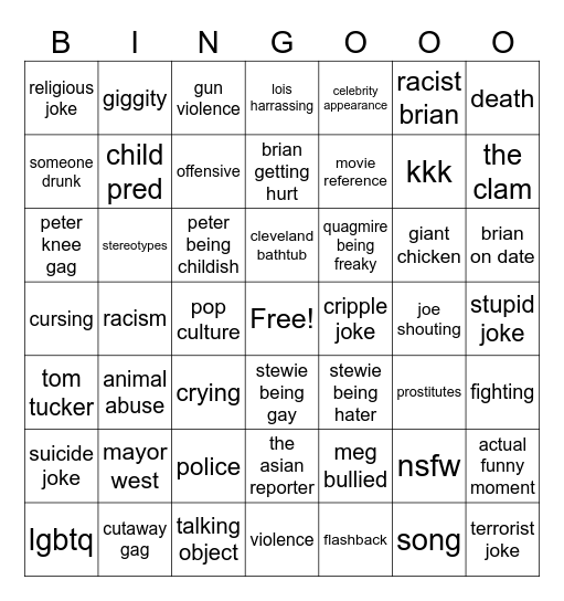 Family Gay Binger Bingo Card