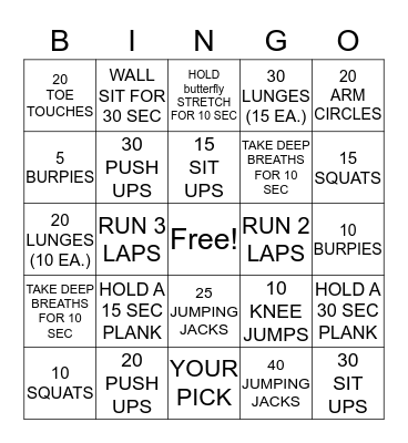 FITNESS BINGO Card