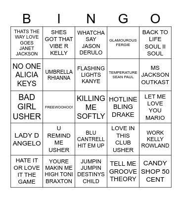 Pop Music Bingo Card
