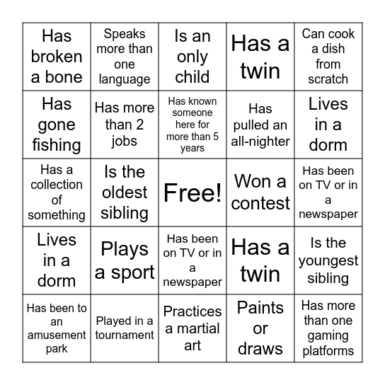 Big Little Mixer Bingo Card