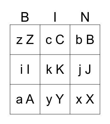 Alfabet Bingo Card