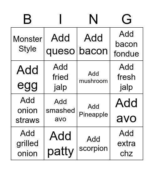 Add-on Bingo Card