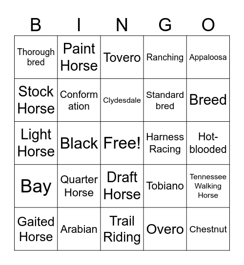 HORSES Bingo Card
