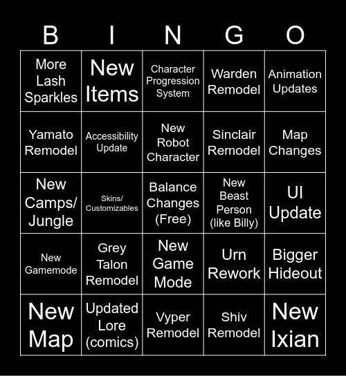 Deadlock Update! Bingo Card