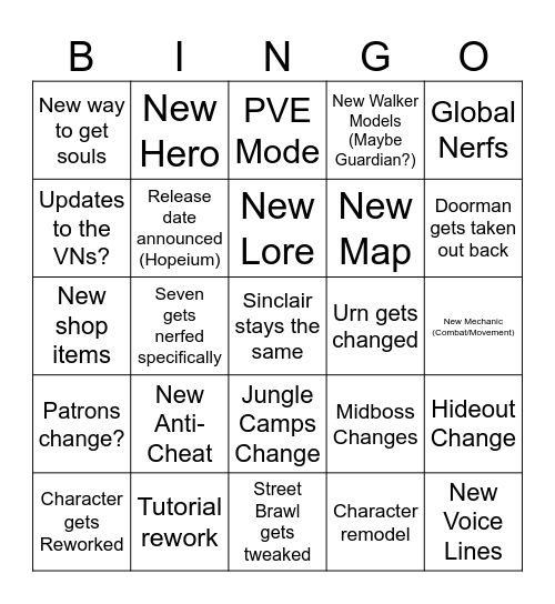 Deadlock Patch Bingo Card