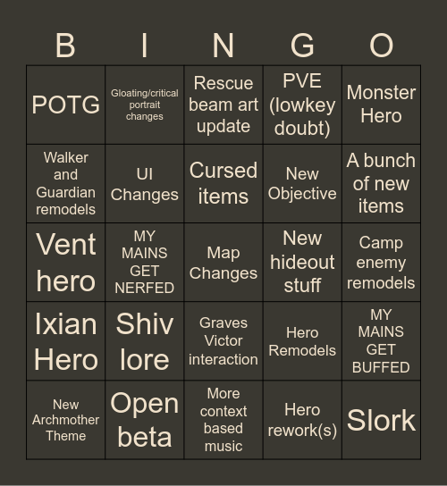 DEADLOCK UPDATE BINGO Card