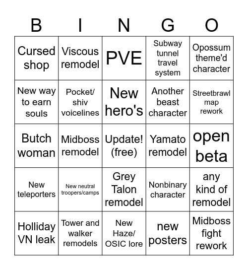 Marsupa's greed list Bingo Card