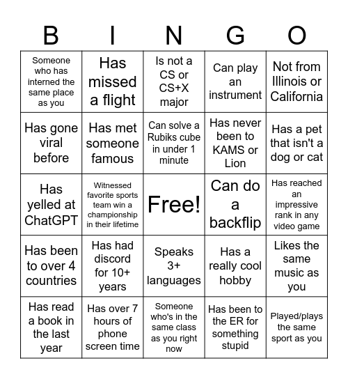 Hack BINGO Card