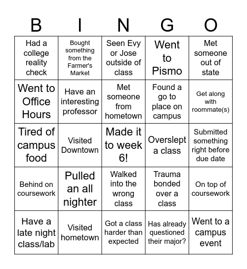 UNIV 1000 Week 6 BINGO (JOSE) Bingo Card