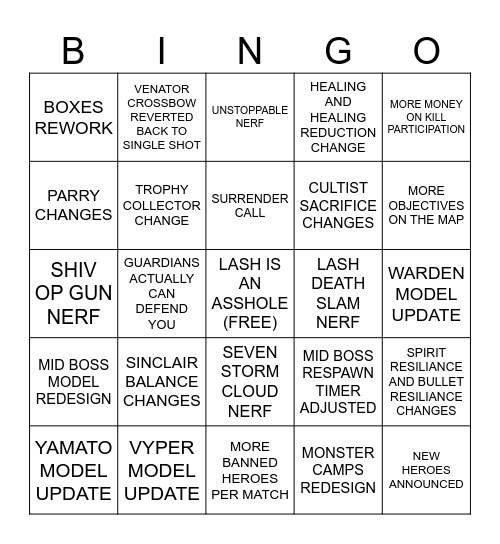 DEADLOCK Bingo Card