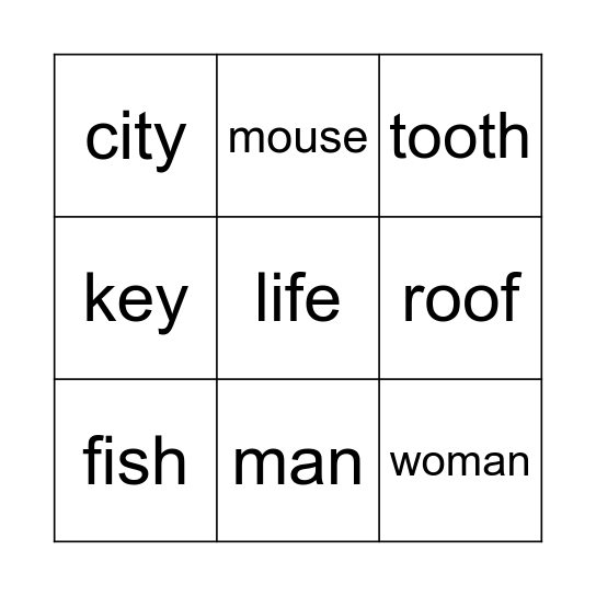 Plurals Bingo Card