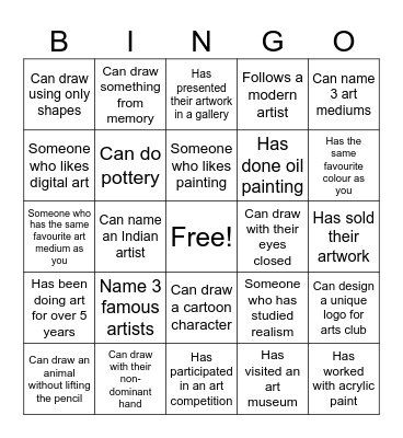 Arts Club Bingo Card