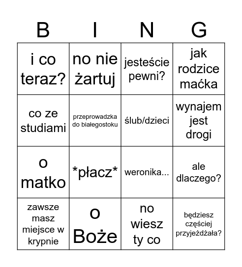 The Great Breakup Bingo Card