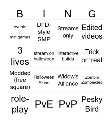 Halloween SMP Bingo Card