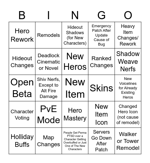 Update TODAY Bingo Card
