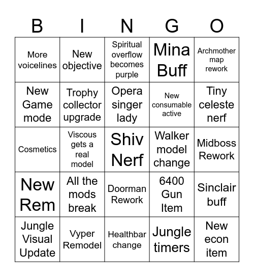 Deadlock Update bingo Card