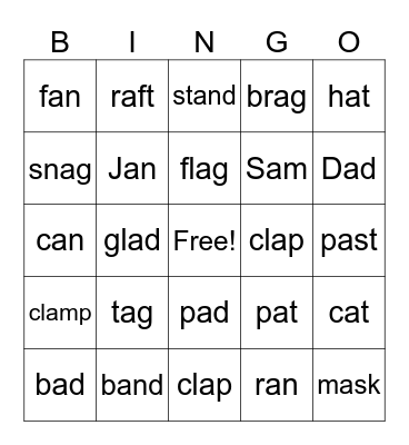 Short a Review Bingo Card