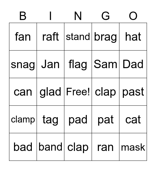 Short a Review Bingo Card