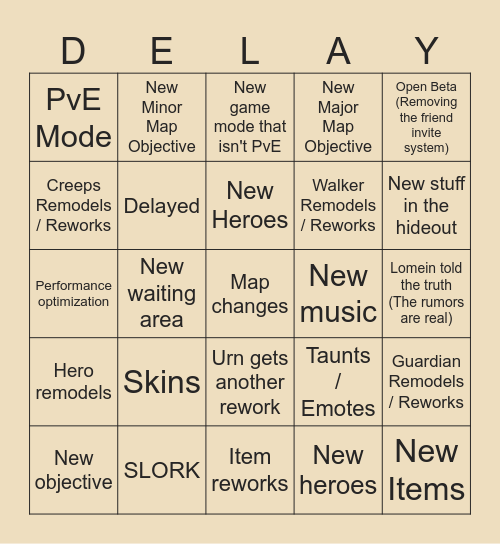 Deadlock Update Bingo Card