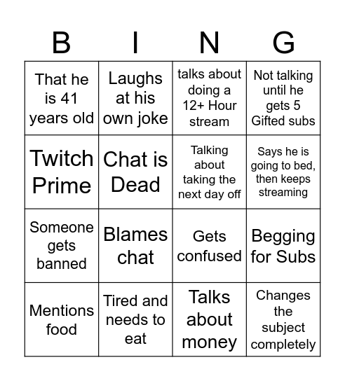 PAYO STREAM Bingo Card