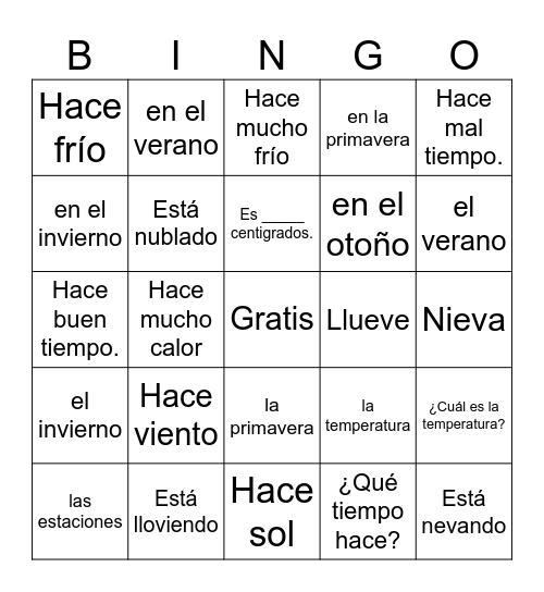 Sp 1 U0: El tiempo/Las estaciones Bingo Card