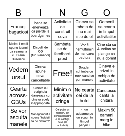Teambuilding Bingo Card