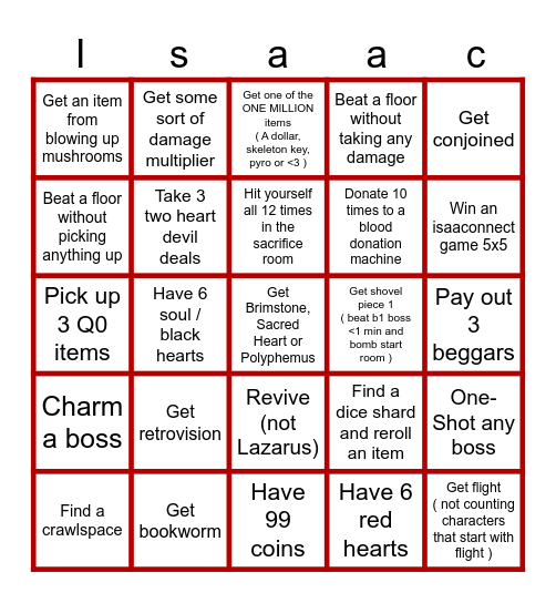Saac Bingo Card