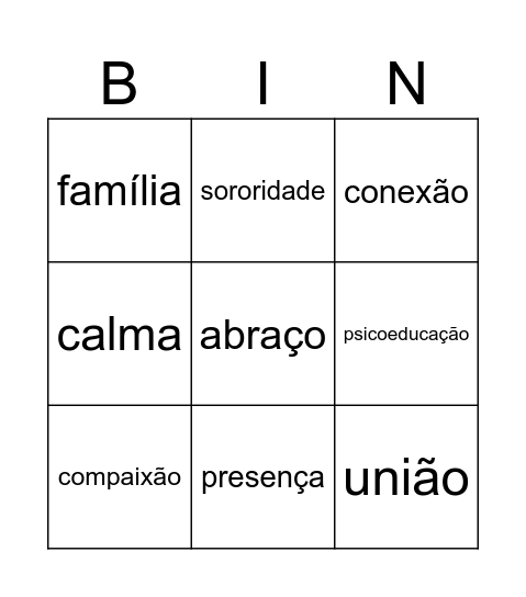 Setembro Amarelo Bingo Card
