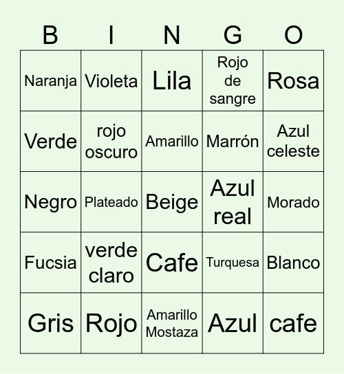Los Colores Bingo Card