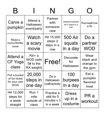 S3E CrossFit October Bingo 2026 Bingo Card