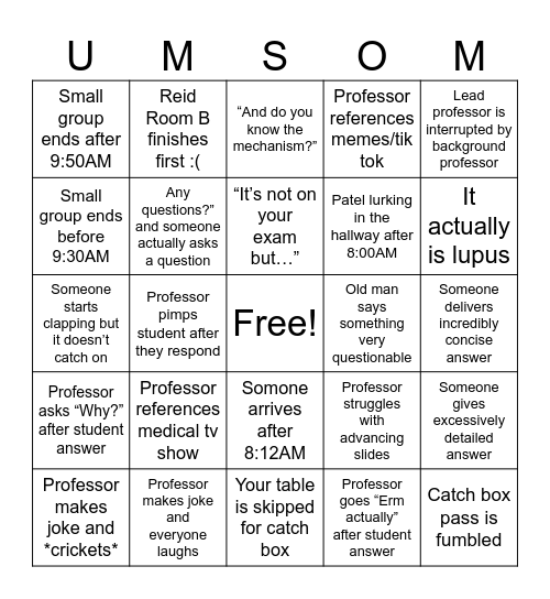 Small Group Bingo Card