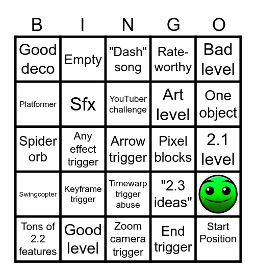 Geometry Dash 2.2 Recent Tab Bingo Card