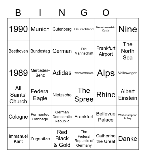 Oktoberfest Trivia Bingo Card