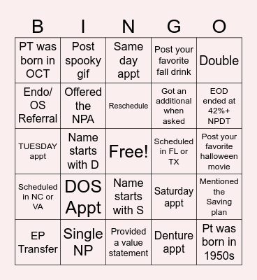 OCTOBER TEAM BINGO Card