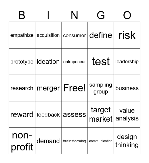 entrepreneurship class bingo Card