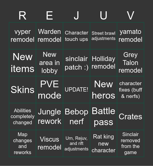 Deadlock Bingo Card