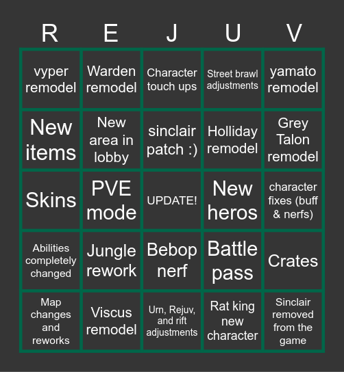 Deadlock Bingo Card