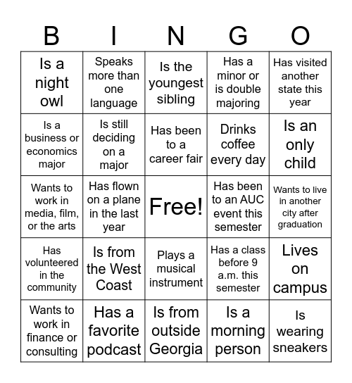Protege Bingo Card