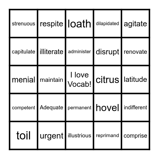 Vocab Bingo Card