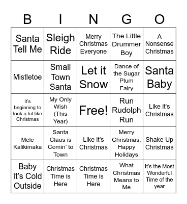 Holiday Songs 2026 Bingo Card