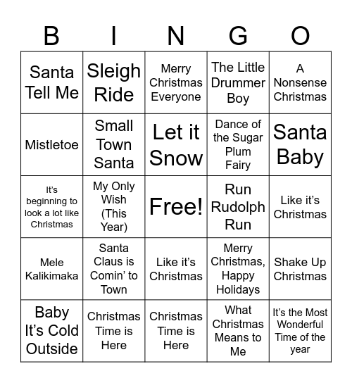 Holiday Songs 2026 Bingo Card