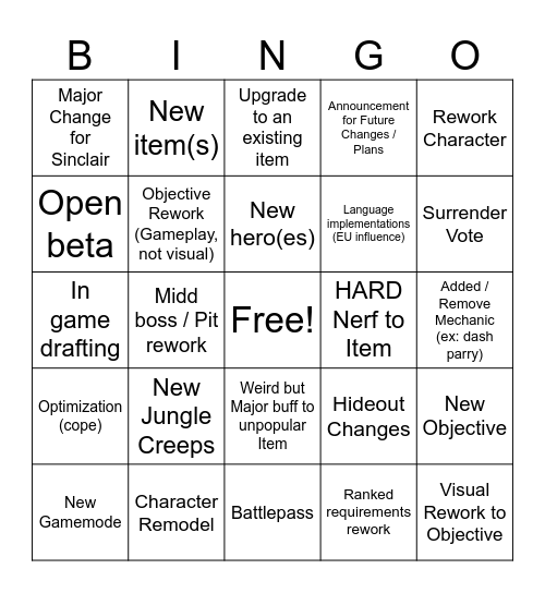 Deadlock Major Patch 09-29 Bingo Card