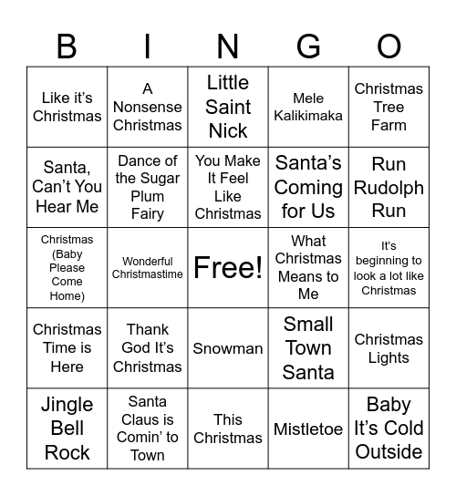 Christmas Songs 2026 Bingo Card