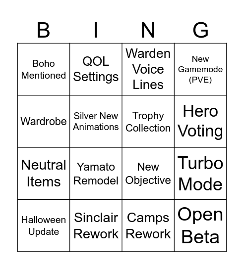 OJ Bingo Card